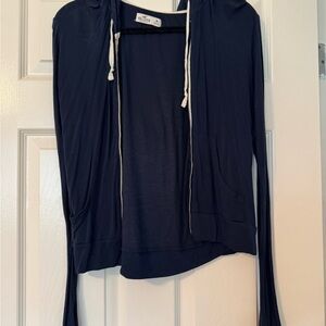 Hollister Blue and White Hoodie with Drawstring Neckline